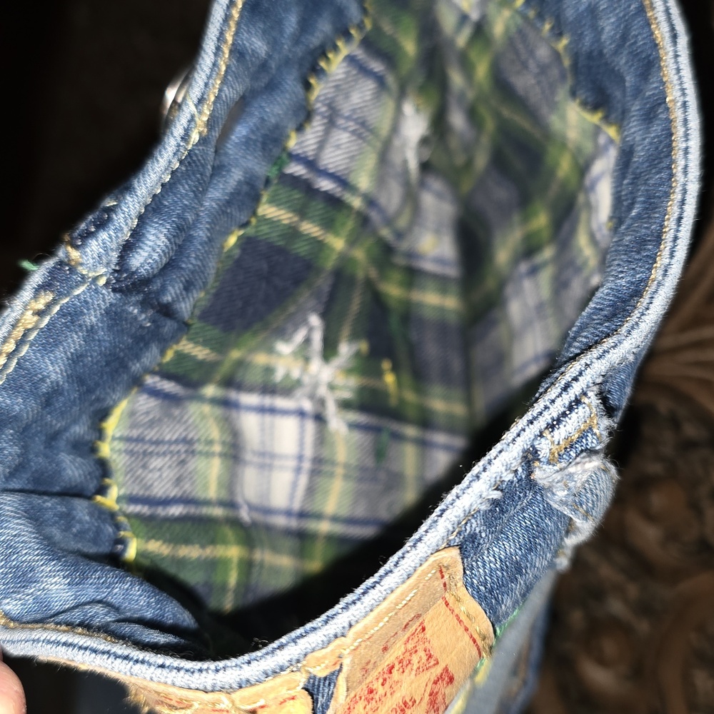 HAND CRAFTED Christmas Stocking UPCYCLED Flannel Fabric Denim Blue Jeans - Picture 5 of 12